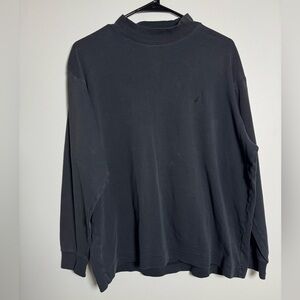 Nautica Black Mock Neck Sweatshirt Minimalist 90s Style Logo Size Medium